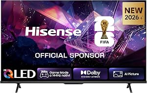Hisense Smart TV QLED 144Hz 43″ 4K 43E7S PRO, Audio Dolby Atmos, VIDAA OS con 1000+ APP, Dolby Vision IQ, HDR 10+, Native 144Hz Game Mode, AirPlay2, Alexa Built-in, lativù 4K