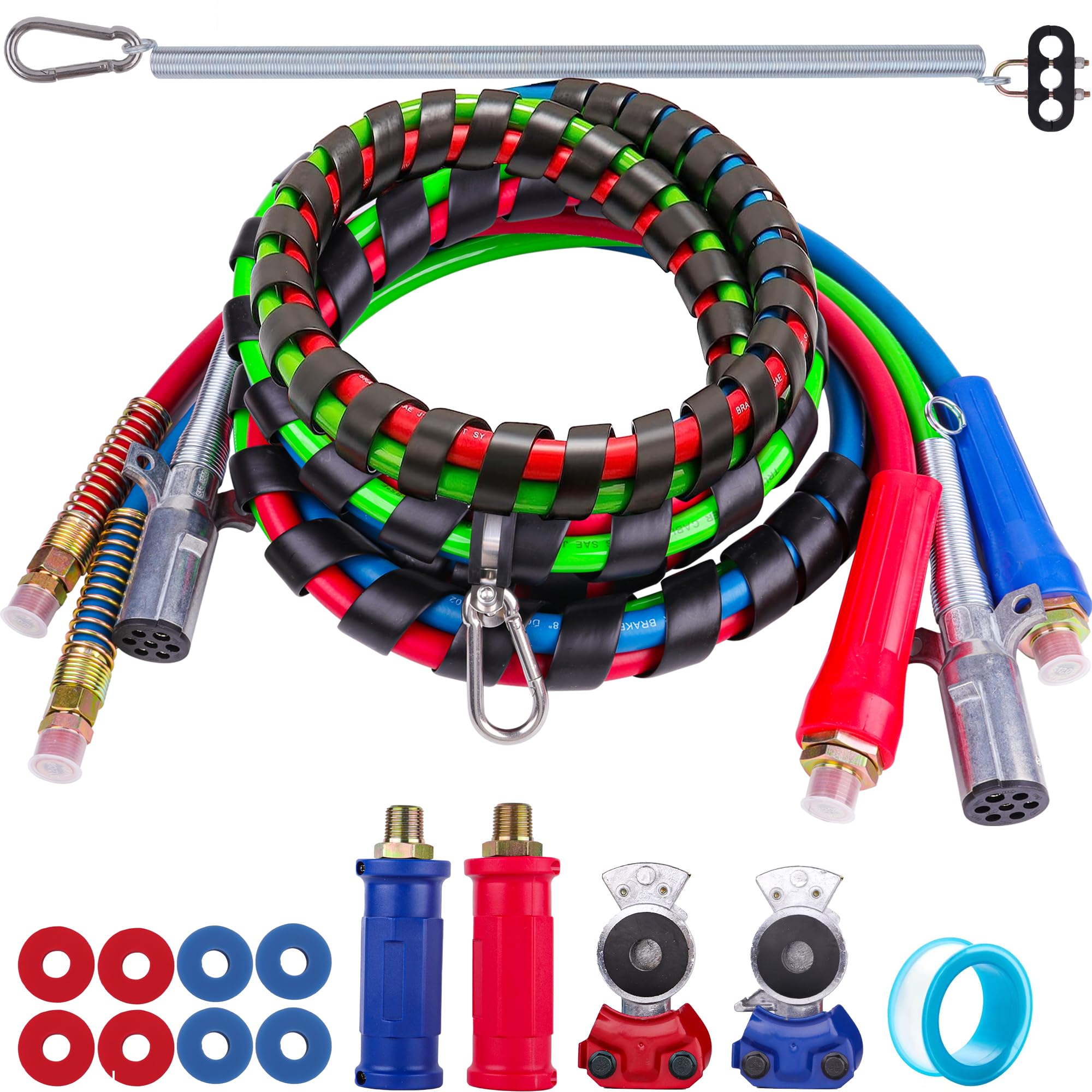 Photo 1 of 15FT Air Lines with Glad Hands for Tractor Trailer Semi Truck, Air Hose for Semi Truck 3 in 1 ABS & Power Airlines Hose Gladhands Wrap 7 Way Electrical Cable 15 ft