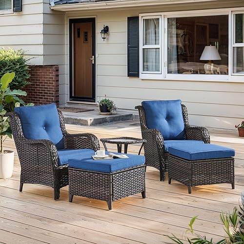 Miniatura 7 de Juego de muebles de exterior, sillas de mimbre para patio, muebles de ratán para porche con mesa auxiliar, juegos de sillas de bistró para patio con