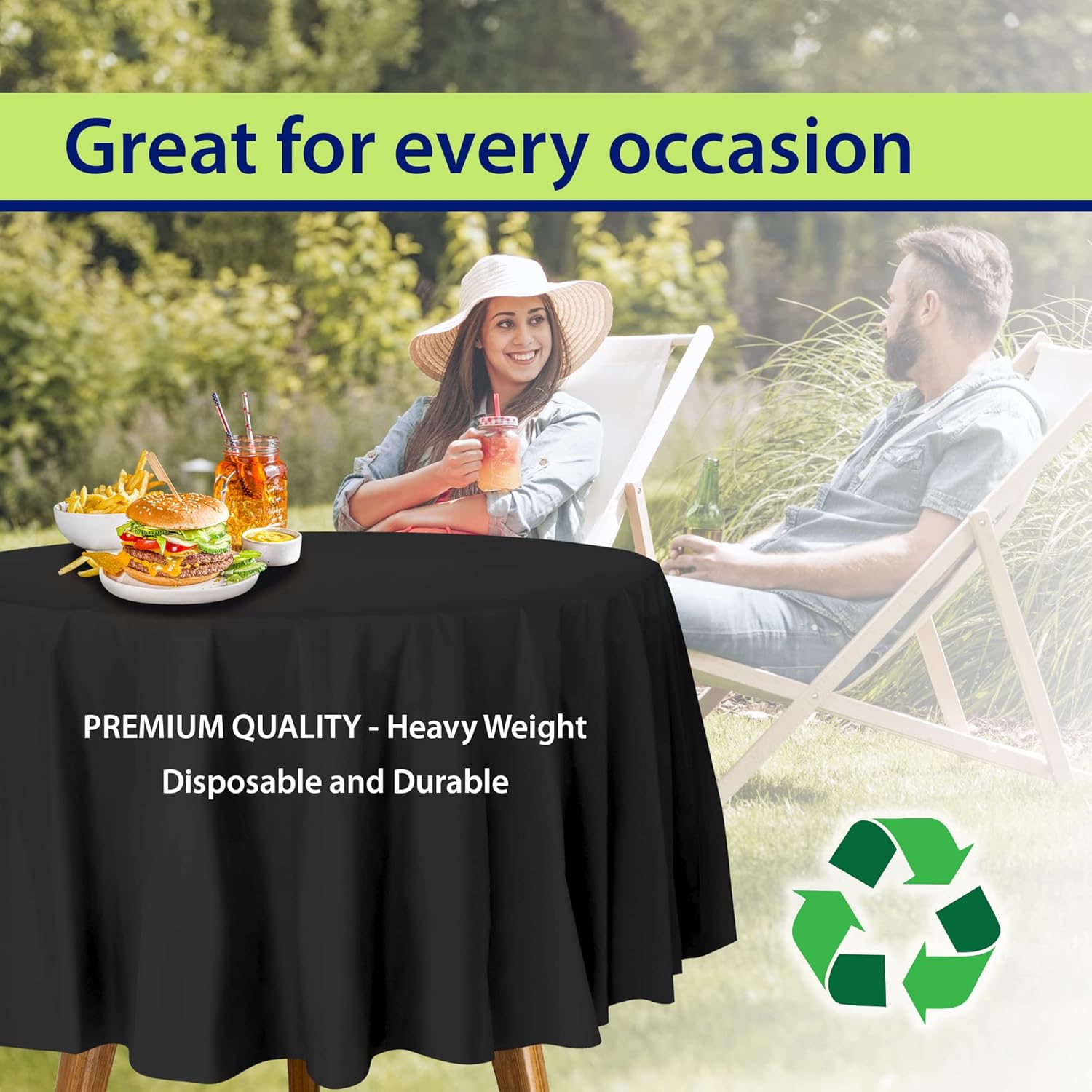Party Dimensions Black Disposable Plastic Tablecloth for Round Tables (12 Pack) 84 inches Table Cloths for Parties, Events & Weddings, Indoors & Outdoors, Plastic Table Cover - Image 5