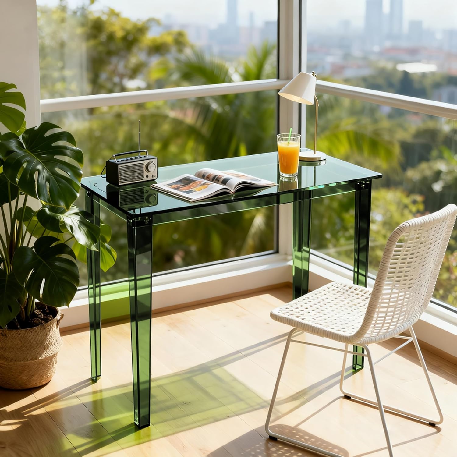 Acrylic Desk, Clear Modern Writing Table for Home Office (Green, Small)