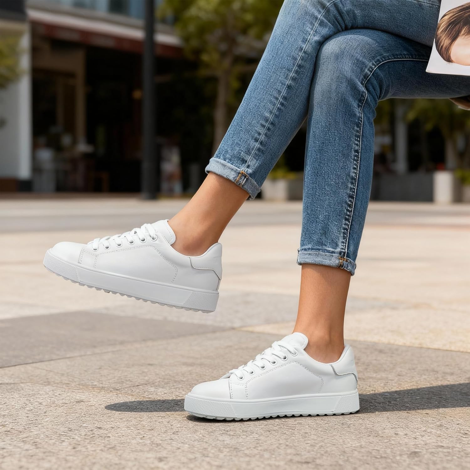 Women's Time Off Orthopedic Sneaker Flat Feet Plantar Fasciitis Tennis Shoe with Arch Support Orthotic Genuine Leather Casual Walking Footwear for Foot Heel Pain Relief