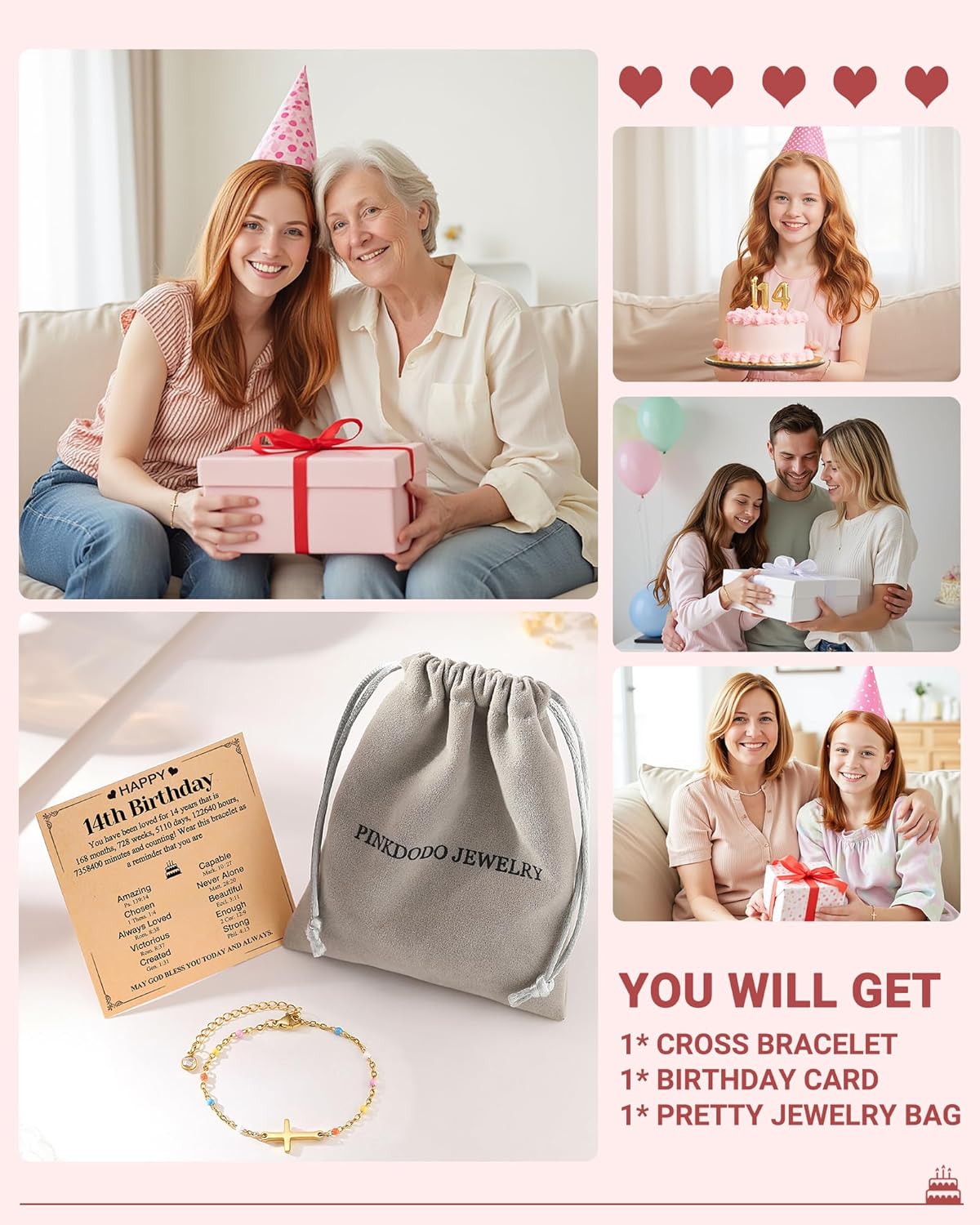 PINKDODO Happy 12th 13th 16th Birthday Gifts for Girls Cross Bracelet 12/13/16 Year Old Girl Birthday Gifts Ideas - Image 6