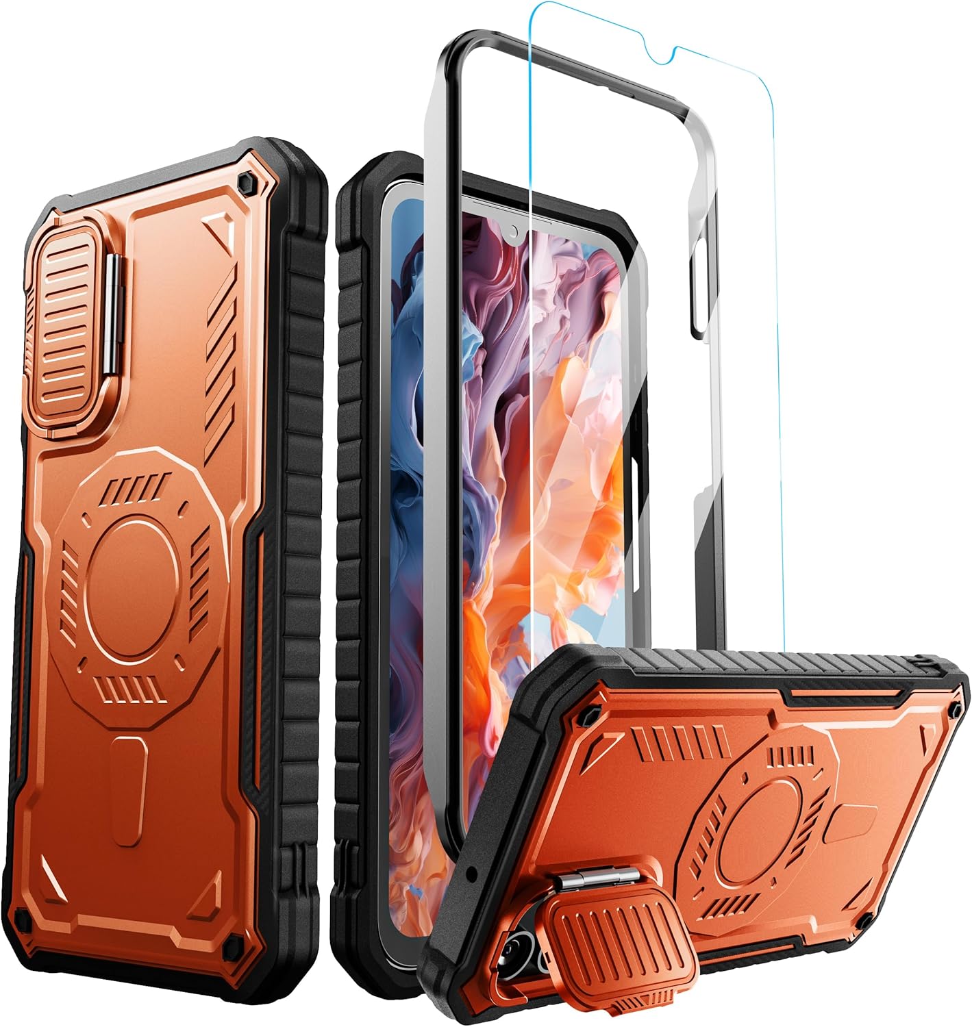 ExoGuard for Samsung Galaxy A15 Case with Screen Protector, Rubber Full-Body Cover Protective Case with Camera Cover and Kickstand Function (Black)