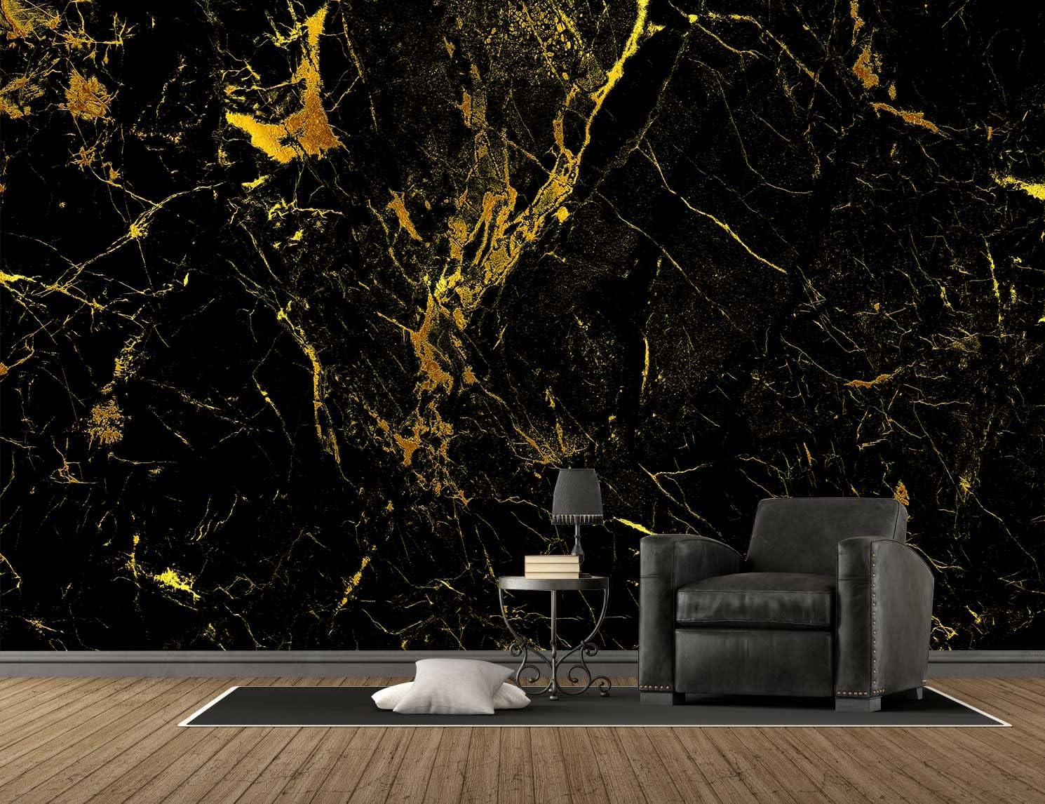 Reyhui Black and Gold Wallpaper Large Abstract Marble Pattern Wall Mural for Bedroom Living Room TV Background Sofa Wall (not self-Adhesive)
