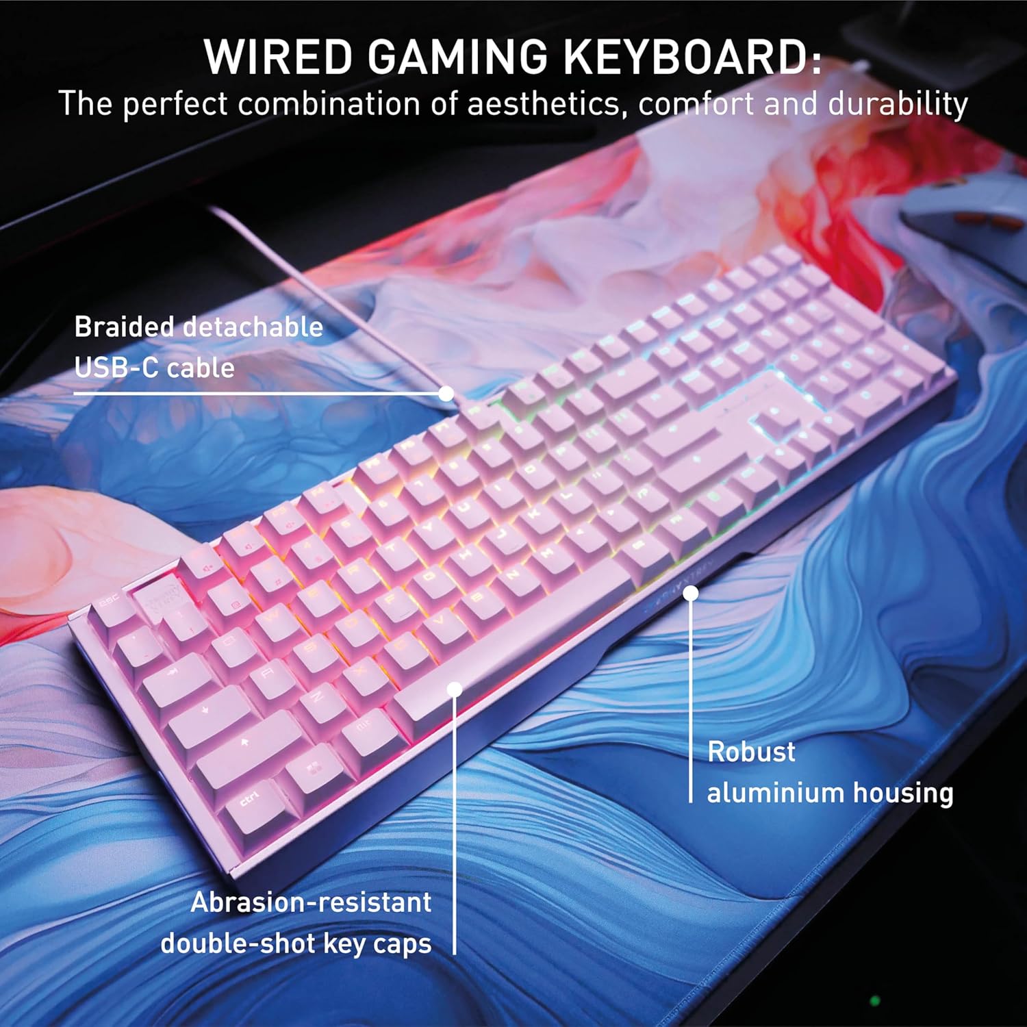 CHERRY XTRFY MX 3.1, Wired Mechanical Gaming Keyboard, Durable Aluminum Housing, RGB Lighting, Integrated Damping Mechanisms, USB-A, MX2A Brown Switches, Pink