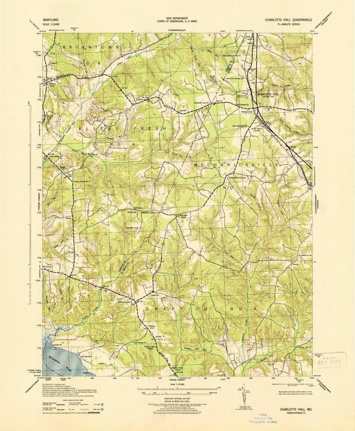 YellowMaps Charlotte Hall MD topo map, 131680 Scale, 7.5 X