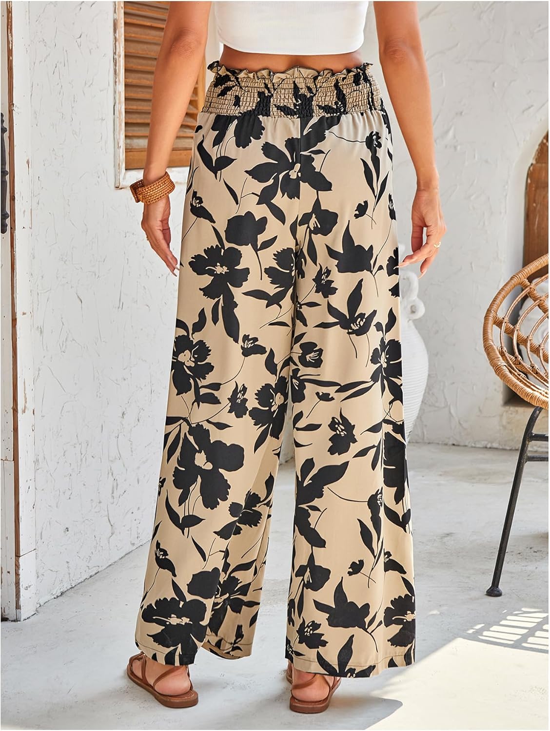 Floerns Women's Floral Wide Leg Pants High Waist Flowy Casual Palazzo Pants with Pocket - Image 2
