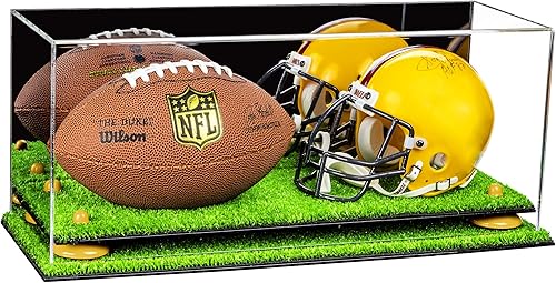 Miniatura 60 de Better Display Cases Acrílico 2 Mini casco de fútbol (no tamaño completo) vitrina con base de césped transparente (V46/A019)