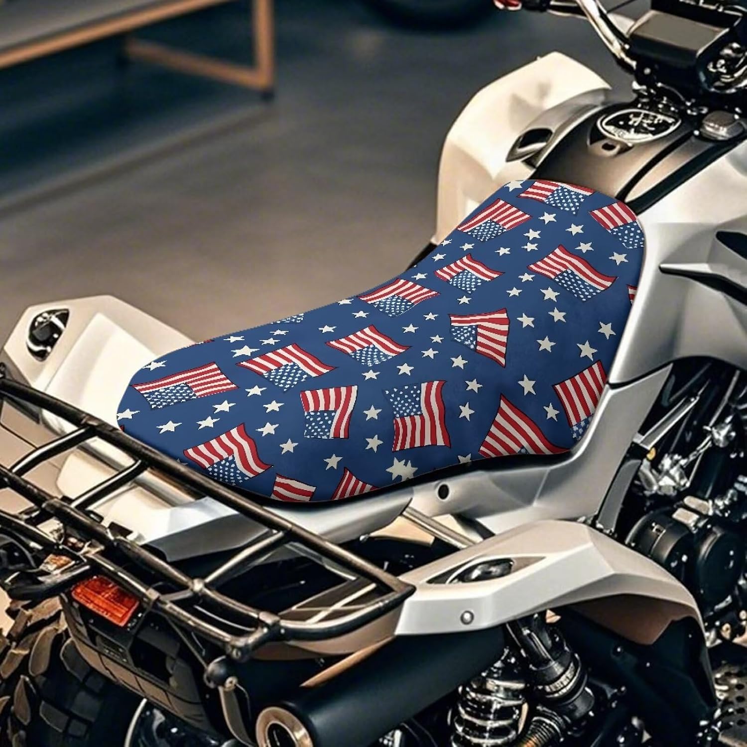 American Flag Mountain ATV Seat Cover 23''×10'' Non-Slip 4-Wheeler Seat Cover, Compatible with Polaris Sportsman 570 450 850, Polaris Scrambler 400 500 850 1000, Honda Rancher 420