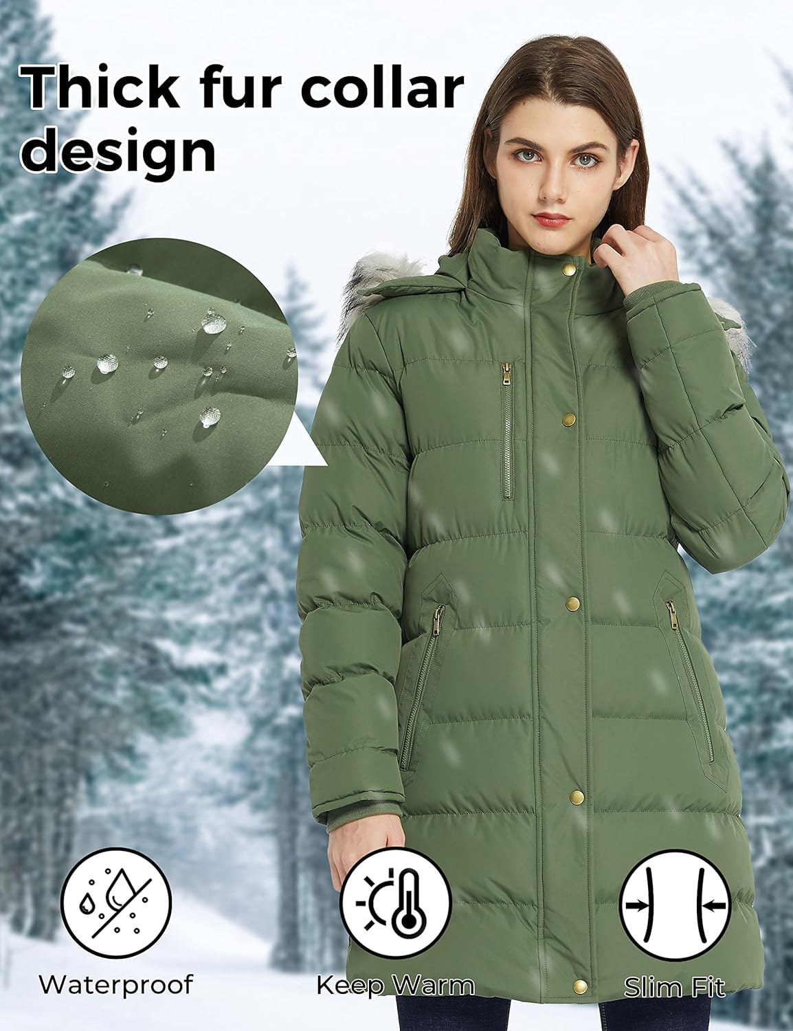 Women's Winter Warm Puffer Coat Parka Jacket with Faux Fur Removable Hood - Image 4