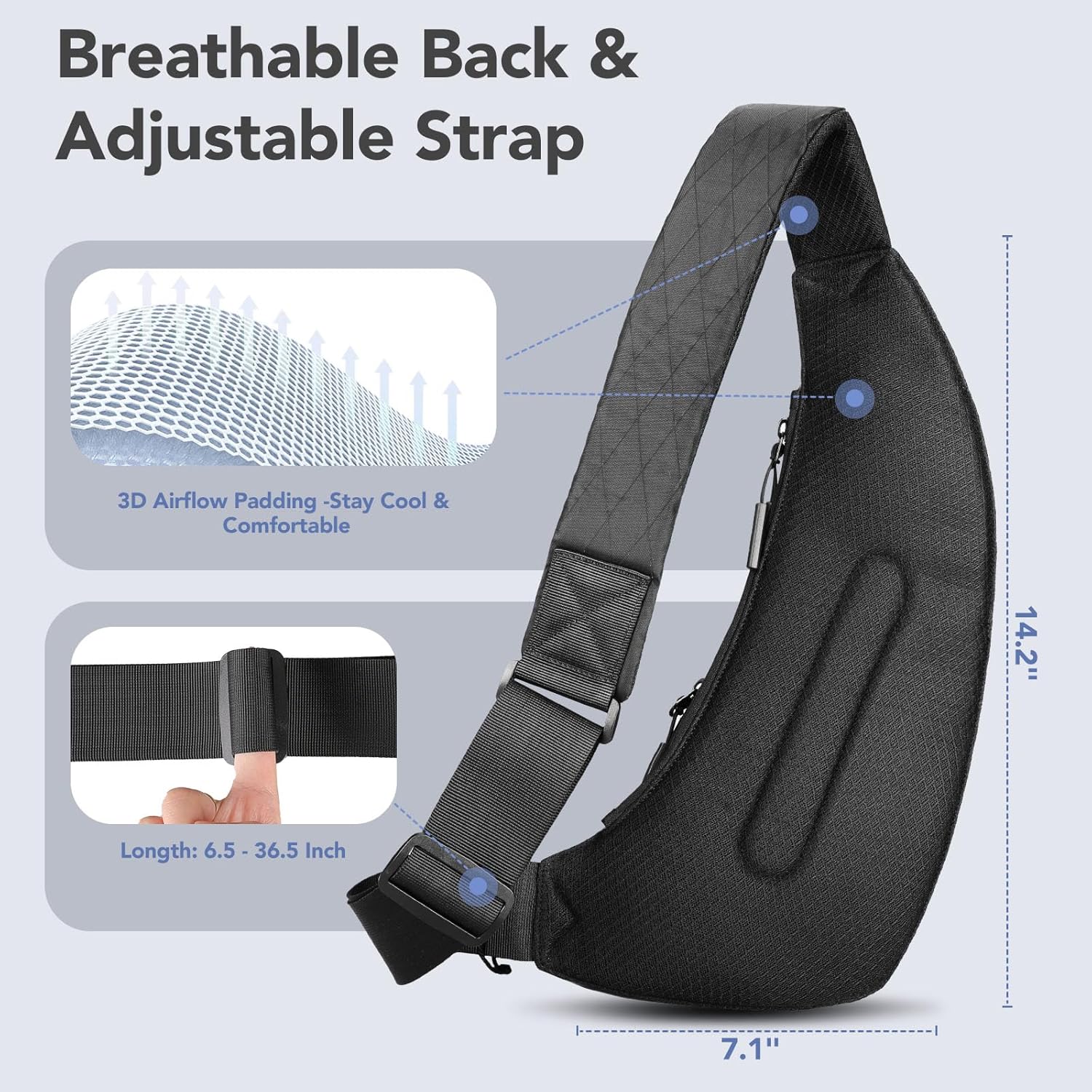 hk Sling Bag for Men with 3‑Layer Sailcloth‑Inspired Performance Fabric, Lightweight Waterproof Sling Bag for Men with Tablet Compartment, Crossbody Bag for men, Commuting, Black - Image 6