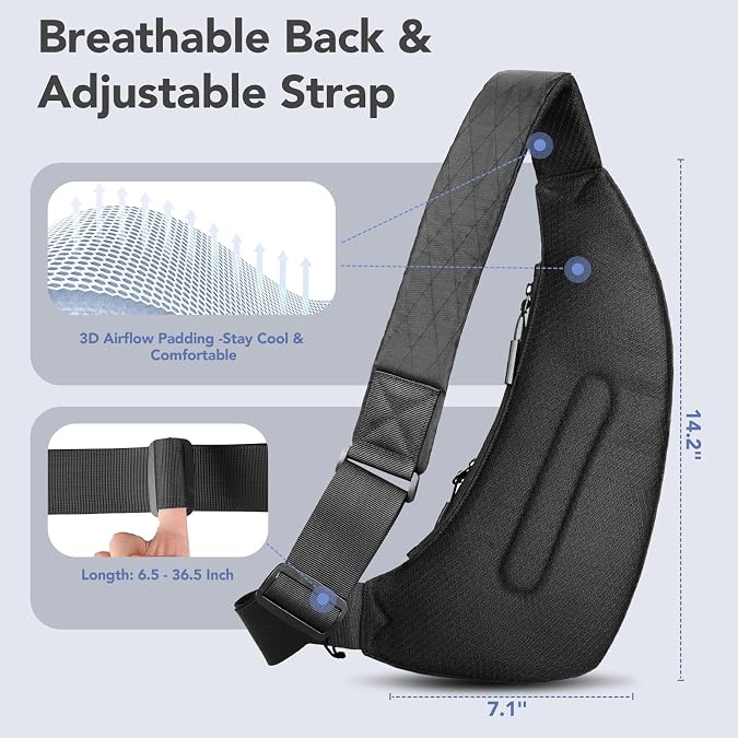 hk Sling Bag for Men with 3Layer SailclothInspired Performance Fabric