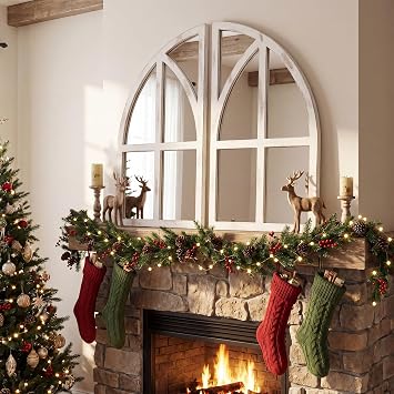 FLORA Farmhouse Mirror with Window Pane, Arch Window Wall Mirror