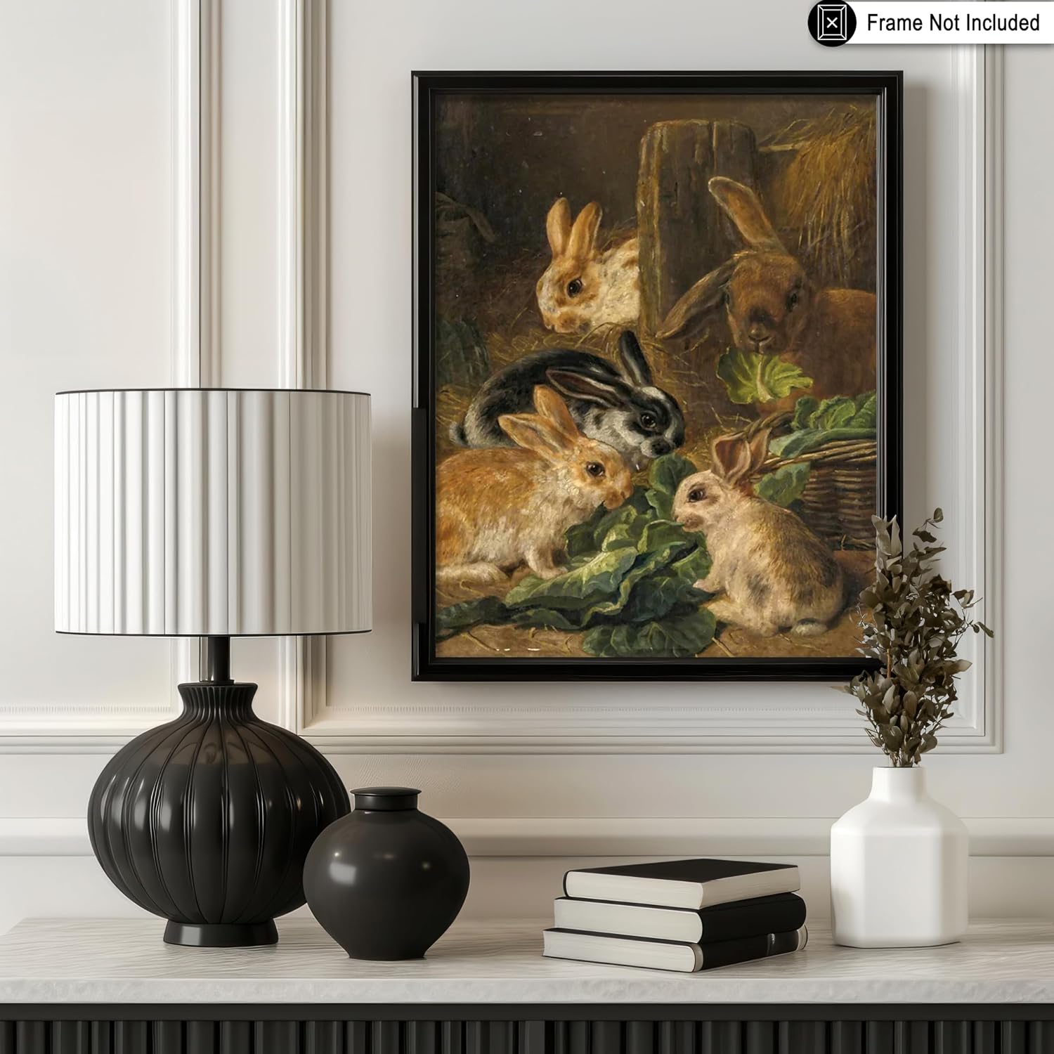 Poster Master Vintage Rabbits Painting Poster - Retro A Mother Rabbit And Her Young Print - Easter Bunny Art - Moody & Animal Lover Decor - Great Farmhouse or Nursery Decor - 8x10 UNFRAMED