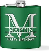 Vista 10 de Frasco grabado personalizado de acero inoxidable negro de 6 onzas – Halpert, regalos de whisky para hombres – Frasco discreto de bolsillo de metal