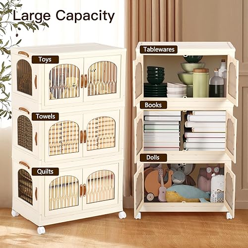 Miniatura 2 de Nisorpa Contenedores de almacenamiento de plástico de 66 galones con tapas, paquete de 3 cajas de almacenamiento plegables apilables con ruedas,