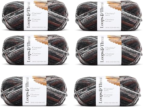 Loops & Threads Charisma Yarn - Multicolor Yarn for Knitting, Crochet, Weaving, Arts & Crafts - Ash, Bulk 6 Pack