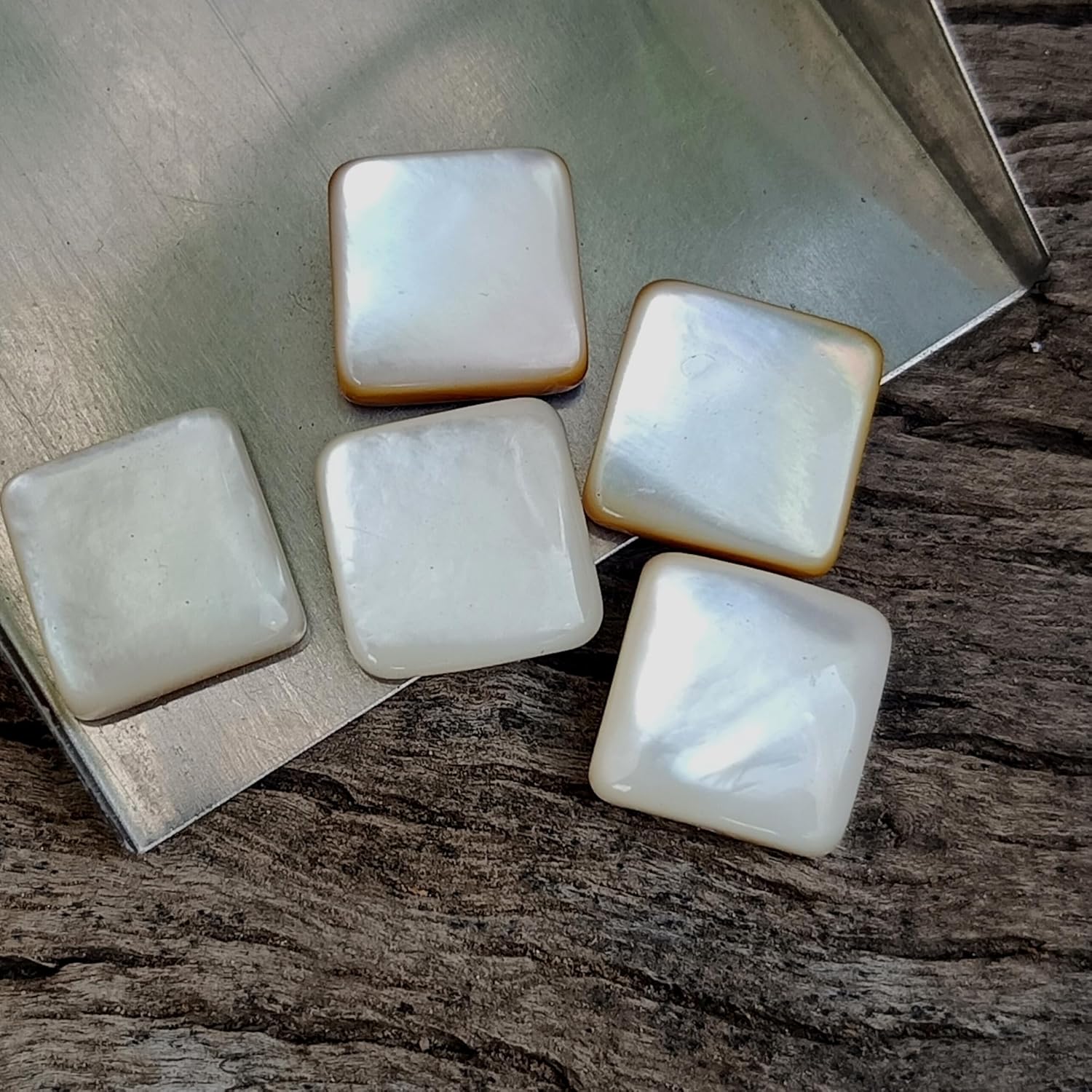 Mother of Pearl Square Cabochons – Natural Flat Back Calibrated Gemstone Lot for Handmade Jewelry Making – Smooth White Shell Stones in 5mm to 20mm Sizes – DIY Craft & Design Supplies - 10 Piece Set