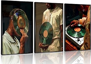 Black Men Canvas Wall Art African American Black Man DJ painting pictures wall decor Fashion Male Hip Hop Music Modern Poster Prints for Living Room Bedroom Dorm DJ Studio Apartment Home decoration