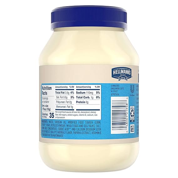 Hellmann's Light Mayonnaise 30 oz, Lite Mayo Jar, Sandwich Spread, 3PK