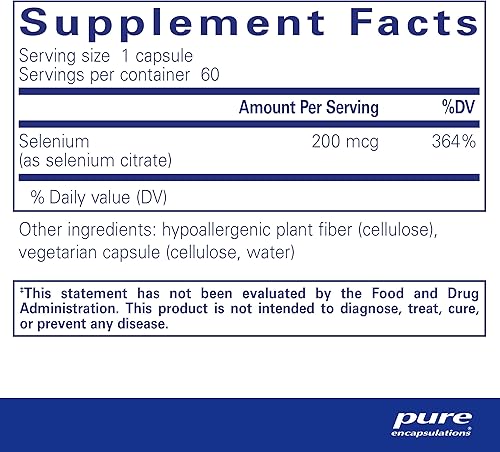 Miniatura 2 de Pure Encapsulations - Selenio (citrato) - Suplemento antioxidante hipoalergénico para soporte del sistema inmunológico - 60 cápsulas