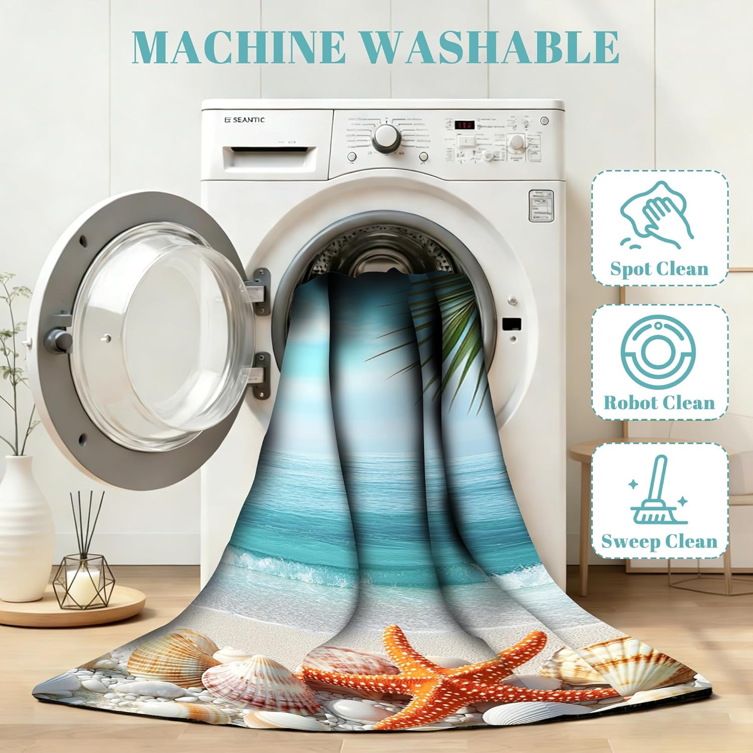 5x7 3D Beach Coral Seashell Area Rug for Living Room Bedroom Dining Room Nursery Blue Sea Waves Rug Ocean Theme Throw Rug Tropical Coastal Rugs Summer Blue Ocean Wave Carpet