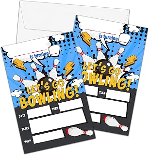 ZIIUFRN Bowling Birthday Invitations With Envelopes(4" X 6"), 20 Sets Let's Go Bowling Teens Fill-In Birthday Party Personalized Invites For Boys Girls-b03