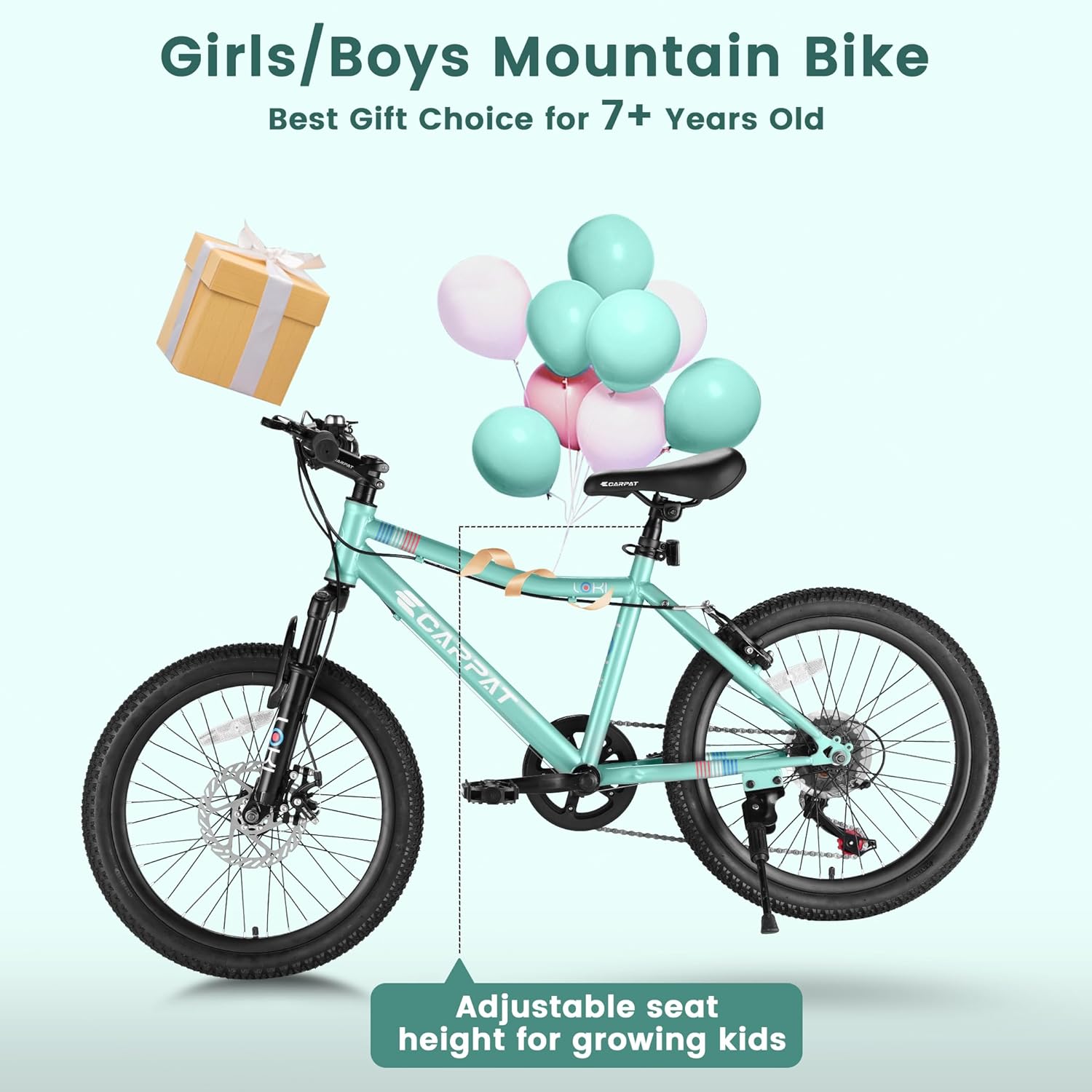 Ecarpat 20 24 inch Kids Mountain Bike for Boys Girls, Front Suspension All Terrain Mountain Bicycles, Mountain Bikes 7-Speed with Mechanical Disc Brakes, Gift for Boys and Girls