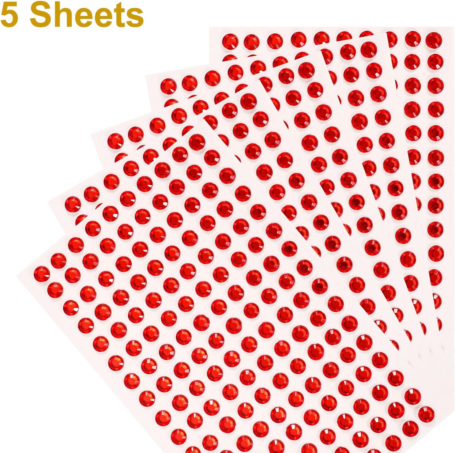 HARFINGTON 5 Sheet/800pcs Rhinestone Adhesive Stickers Self Adhesive Acrylic Gem Sticker 5mm Plastic Face Bling Gem Stones Jewel for Nail Art Craft Clothes DIY Makeup Decoration, Red - Image 3