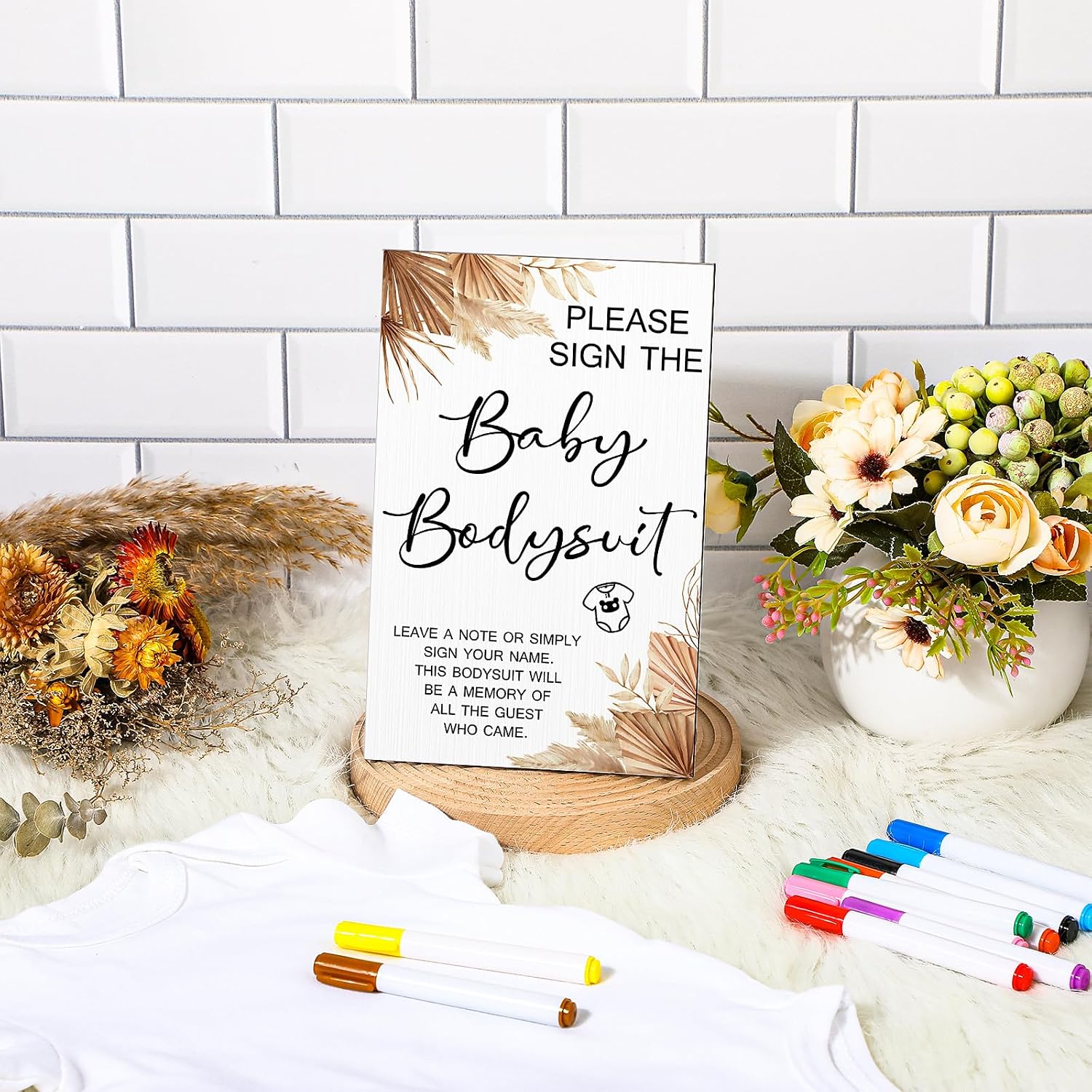 Qunclay 12 Pcs Baby Shower Game Decor Bodysuit Sign Gift,Boho image 5
