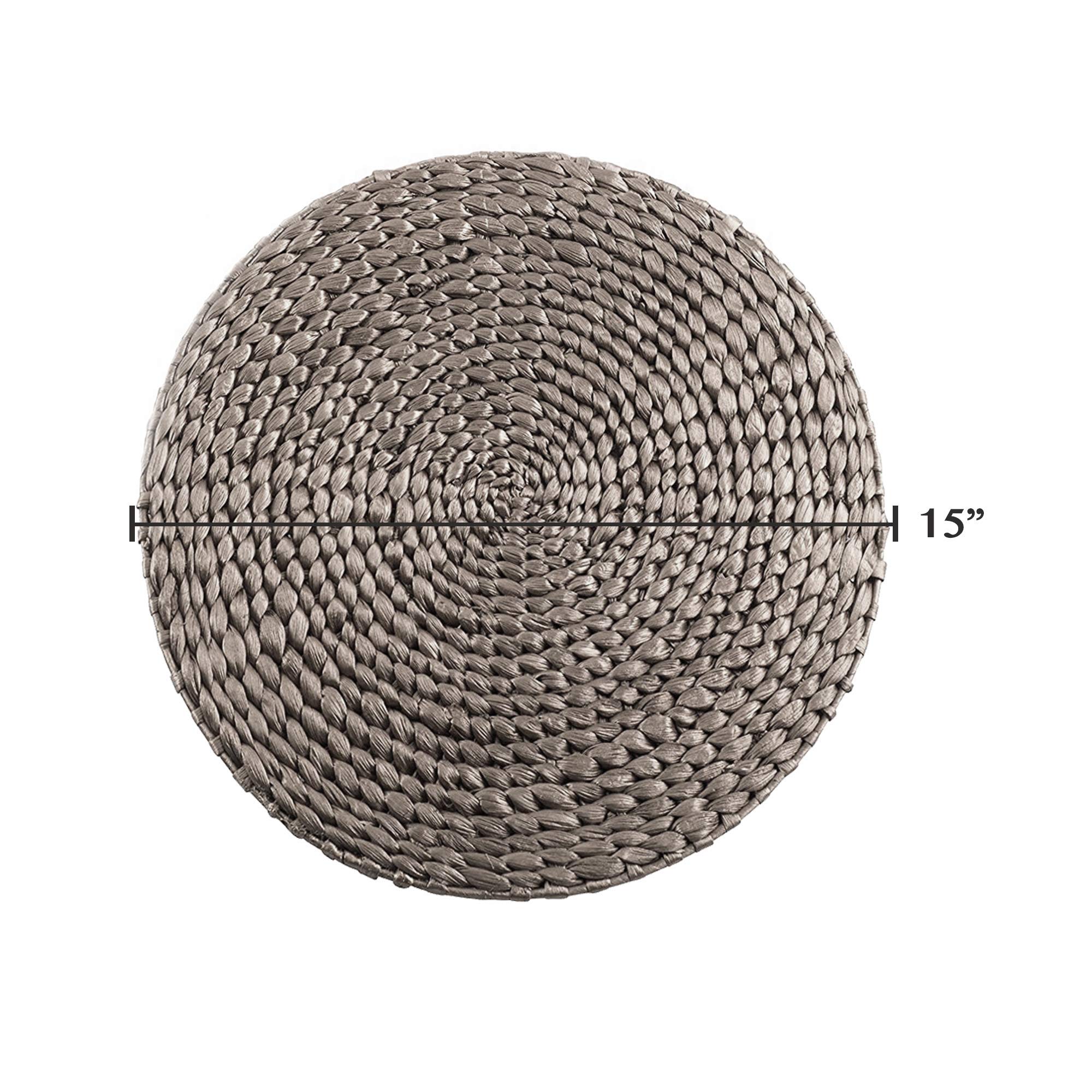 SARO LIFESTYLE Mantel Individual de ratán Tejido a Mano con Jacinto de Agua Natural, 4 Unidades, 38,1 cm, Color Dorado, Plateado, 15 Pulgadas
