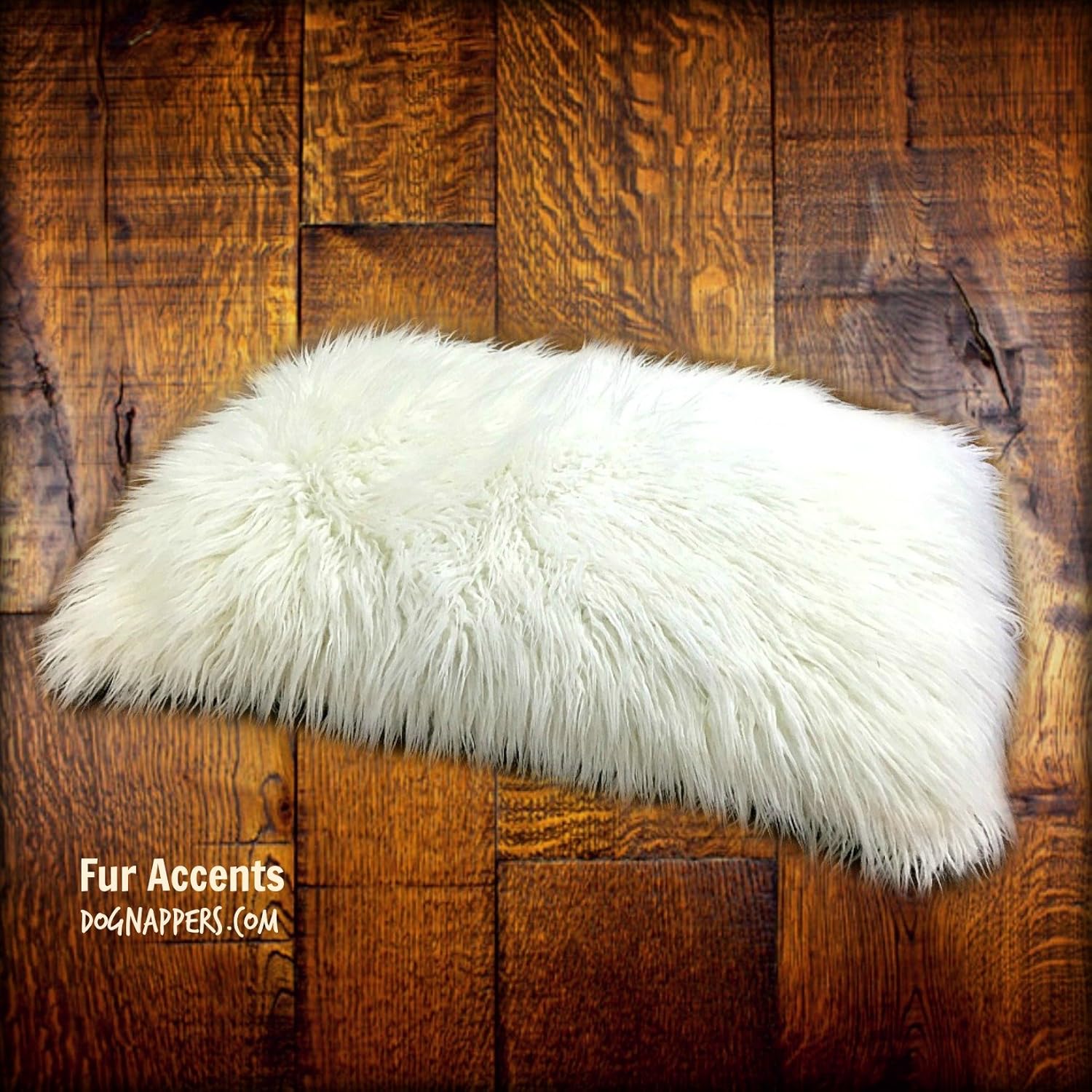 DogNappers Brand - Plush Faux Fur Dog Bed - Cat Mat - Soft Padded Shaggy Pet Bed - Long Hair Mongolian Fur - Llama - 4 Colors (24''x30'', White)