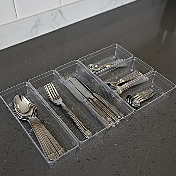 Modüler Organizer Set Mutfak Çekmece İçi Düzenleyici Çatal Kaşık Bıçak Organizeri Kristal (6'lı Set)