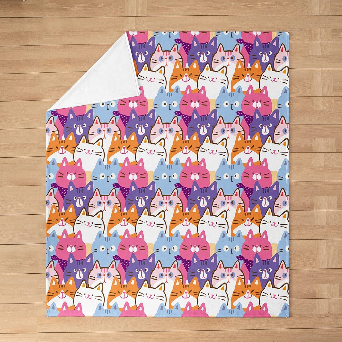 Coperta in pile di flanella, per letto e divano, per bambini e gatti, per tutte le stagioni, con simpatici gattini e animali in 3D, regalo per gli amanti dei gatti, 150 x 150 cm