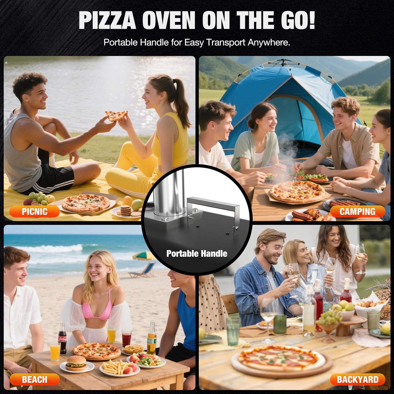 12 inch Outdoor Pizza Oven, Wood Pellet Pizza Ovens with 360° Rotating Pizza Stone, Outside Portable Pizza Stove, Tabletop Pizza Oven for Backyard, Camping, Patio, black