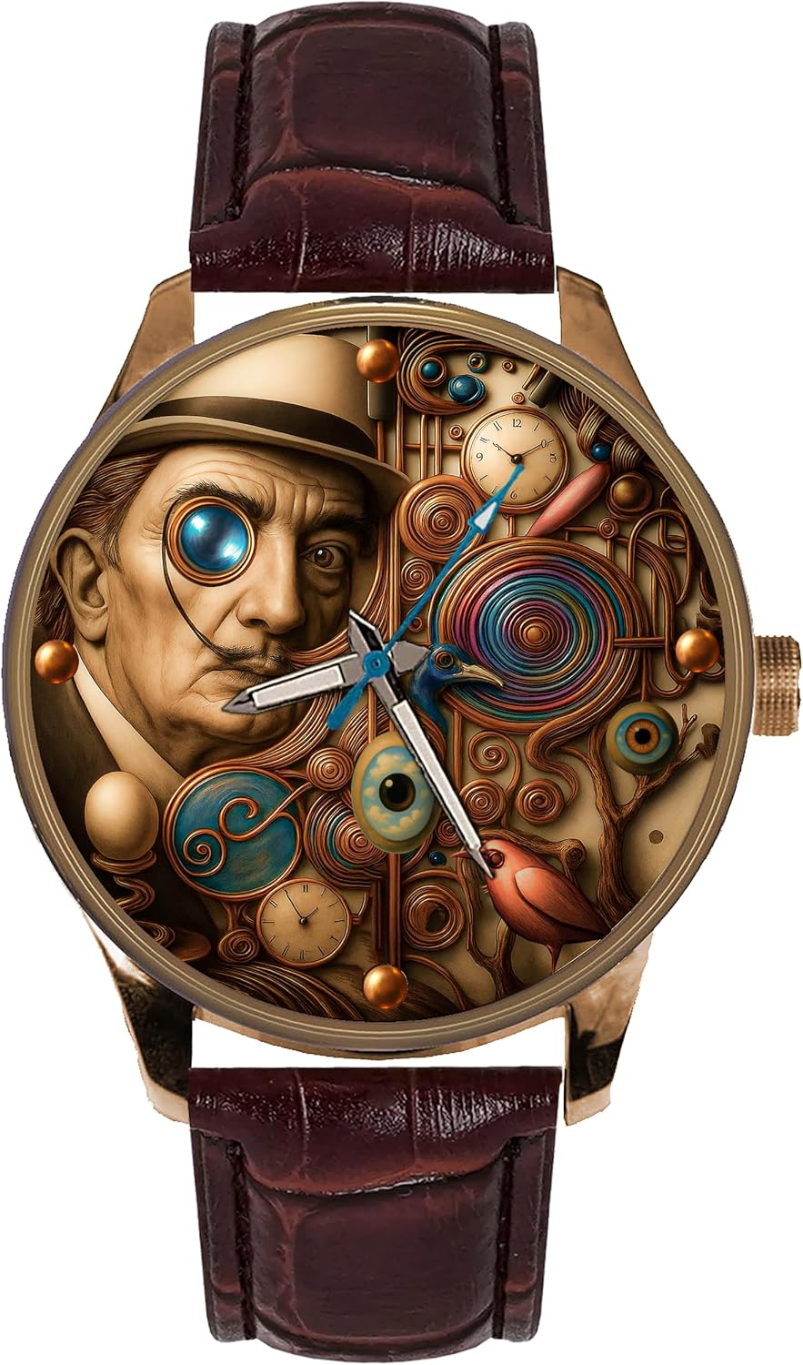 Micmacs. Surreal Salvadore Dali Inspired Iconic & Bizarre Modern Art Solid Brass Collectible Art Watch in Beautiful Metallic Colors. Surrealism Wristwatch.