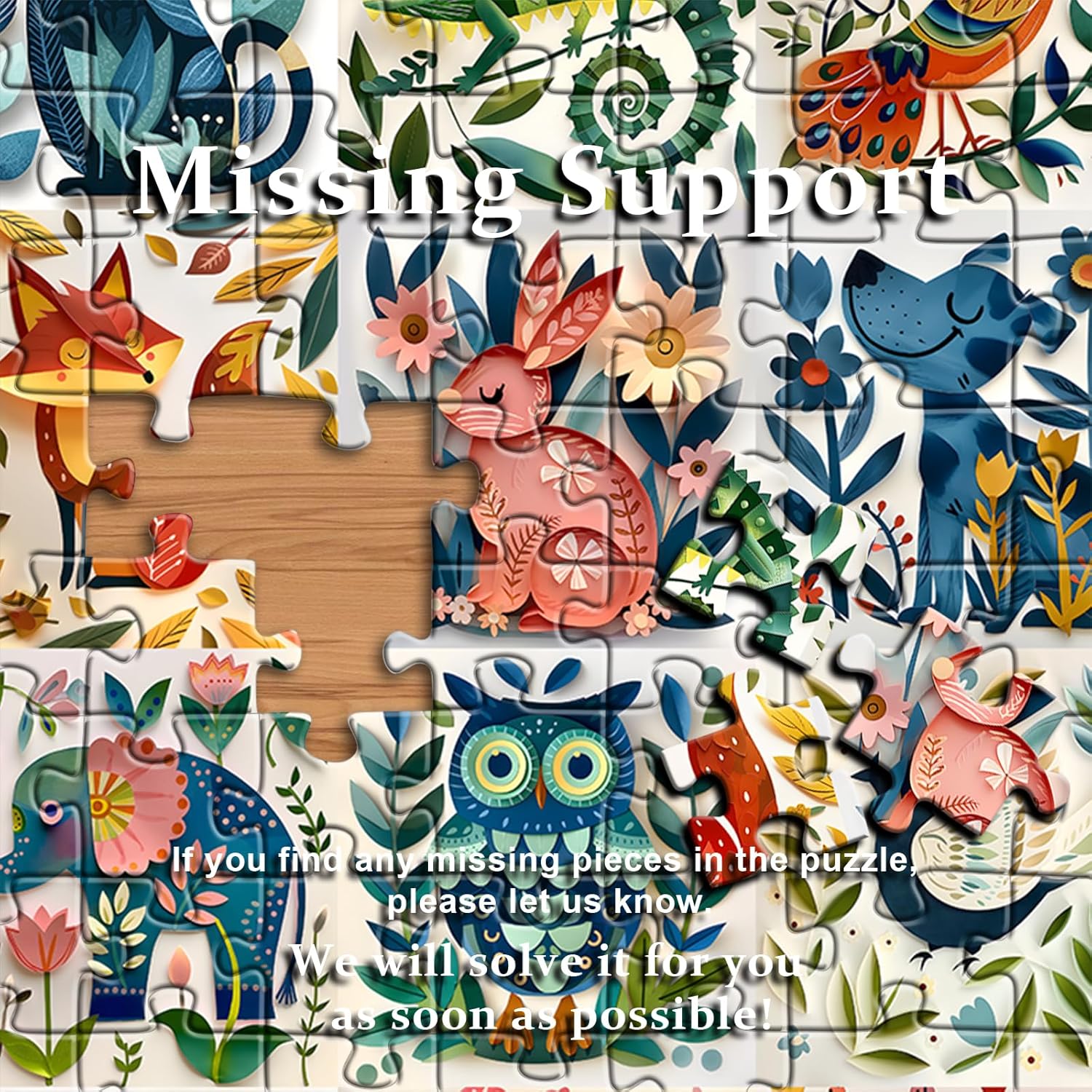 Animal Puzzles for Adults 1000 Pieces, Nature Puzzle Feature Dog Cat Bird Owl Chicken Elephant Horse Fox, Garden Flower Plant Abstract Jigsaw Puzzle Paper Cut Collage