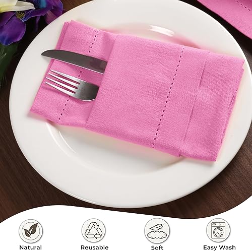 Miniatura 7 de Palisa Juego de 12 servilletas de tela con detalles de dobladillo y esquinas ingletadas, 18 x 18 pulgadas, color rosa, servilletas reutilizables de