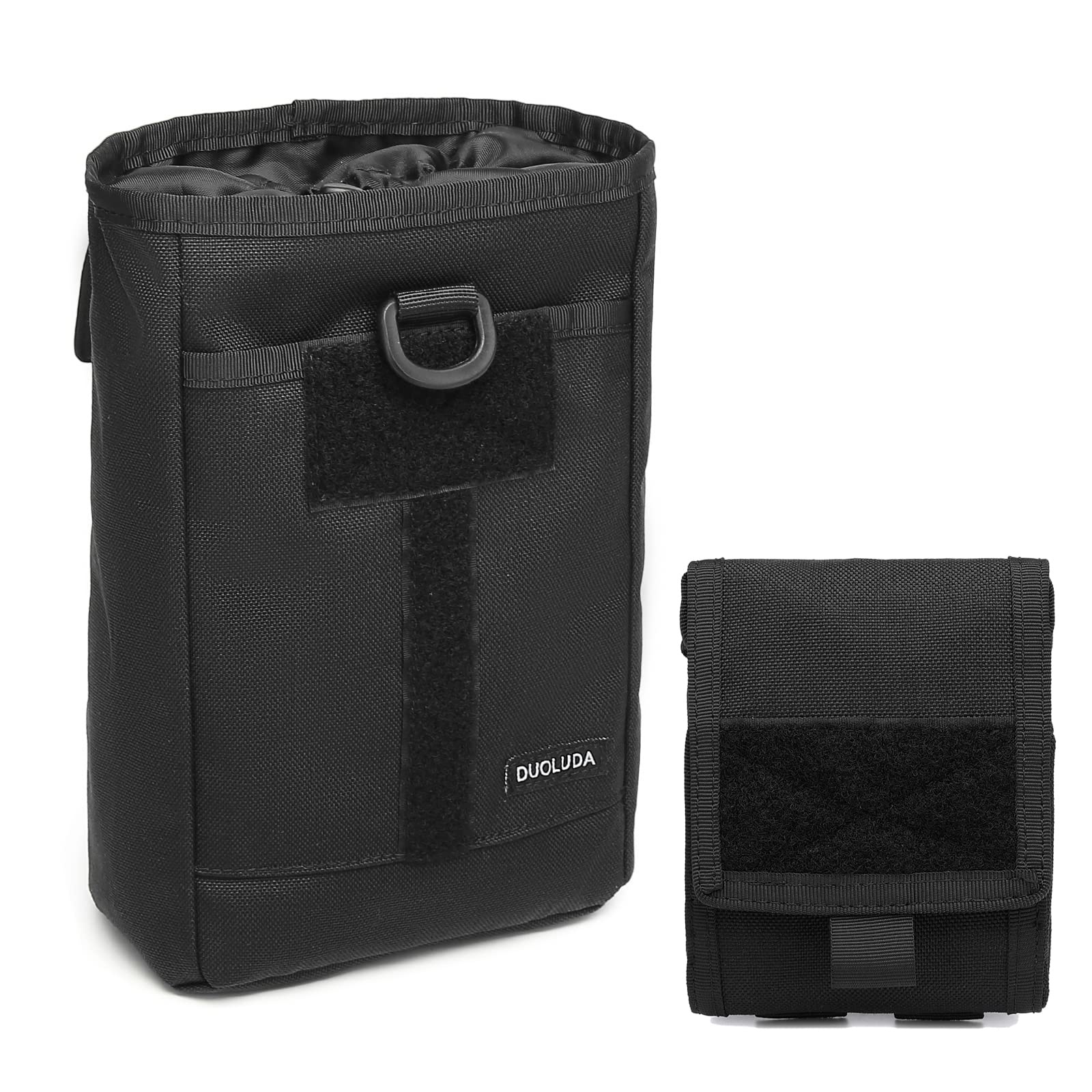 DUOLUDA Tactical Folding Dump Pouch Utility Tool Bag Military Molle Drawstring Ammo Magazine Pouch-EDC Drop Bag for Ammo, Magazines, Range Shooting, Hunting, Outdoor Sports (Black)
