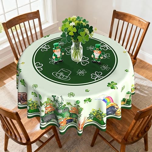 Miniatura 4 de Hexagram Mantel del Día de San Patricio de 60 pulgadas, mantel redondo verde trébol, trébol navideño y gnomos, decoración del día de San Patricio
