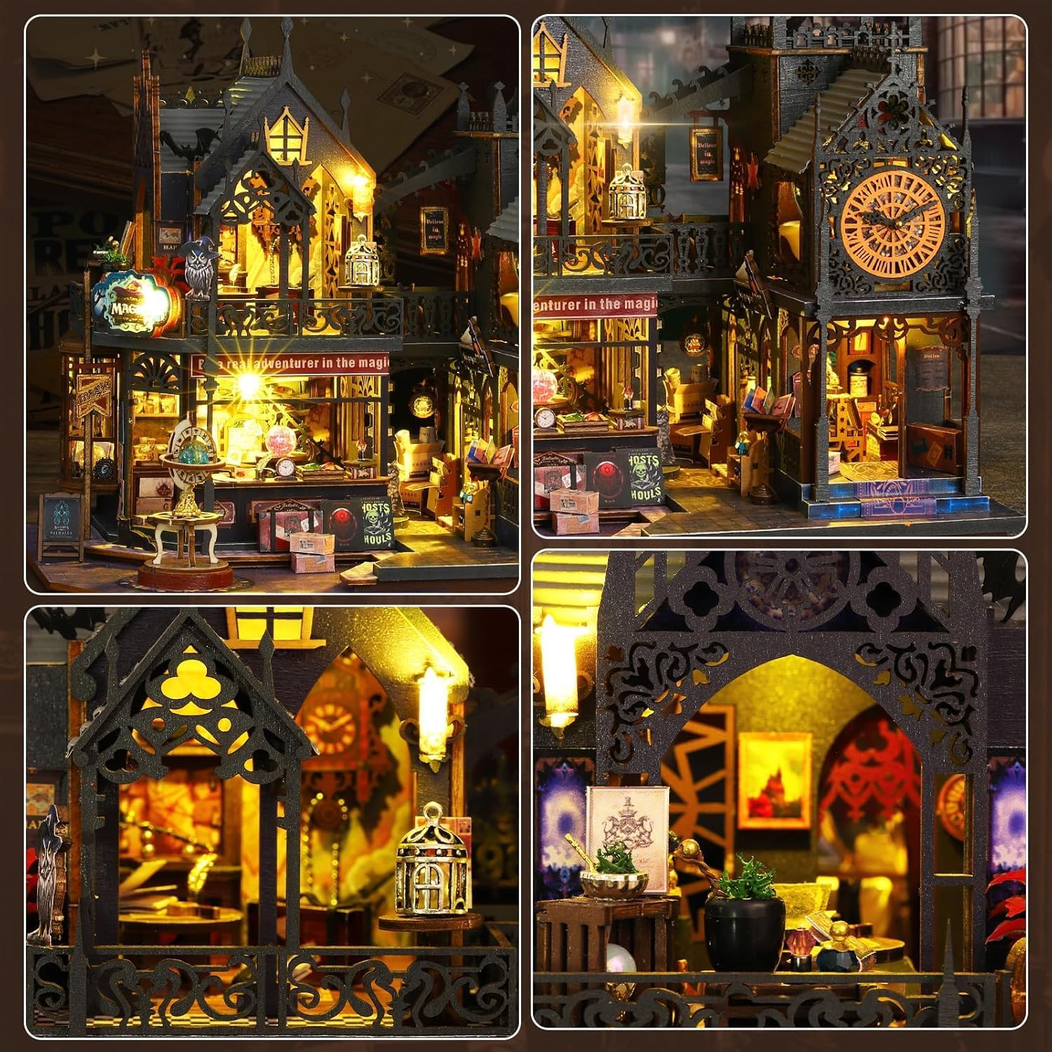 DIY Miniature Dollhouse Kit Magic Castle,Tiny House to Build Live in,Mini Handmade Unzip 3D Wooden Puzzle Furnishing Decor Model with Dust Cover and Music(ES012-Holo Magic City)