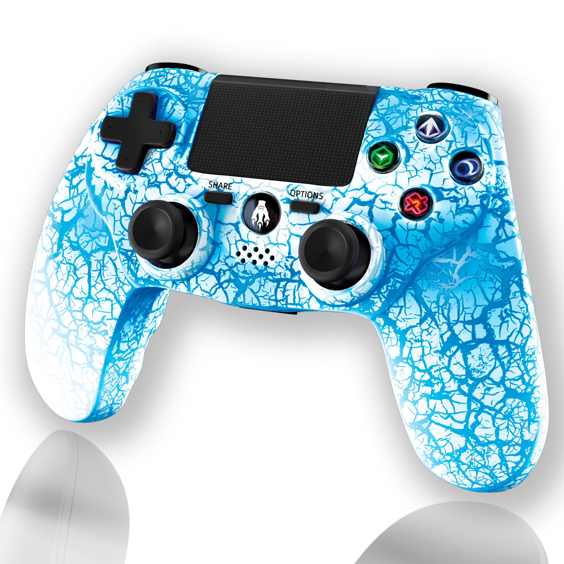 Mando Inalambrico PS4 Gaming Blanco LED RGB 7 Colores Compatible Con PS4 Y PC Windows Android Y iOS Vibracion Dual Joysticks Precisos Touch Pad Bateria 1000mAh Diseño Ergonomico Bluetooth Gamepad Plus