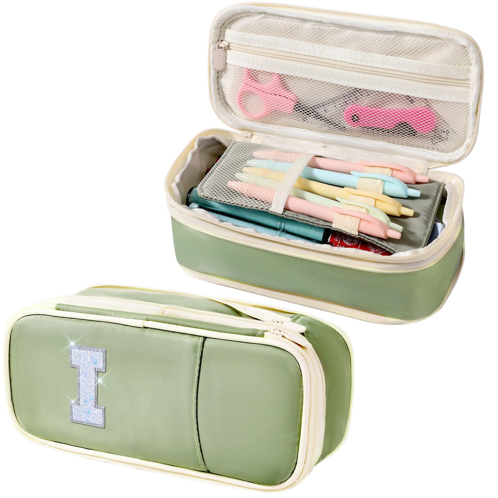 Janhavi Initial Large Capacity Premium Oxford Cute Aesthetic Pencil Case Pouch Bag Special School Supplies Colored Stationery Organizer Gifts for Girls, Women, Adults