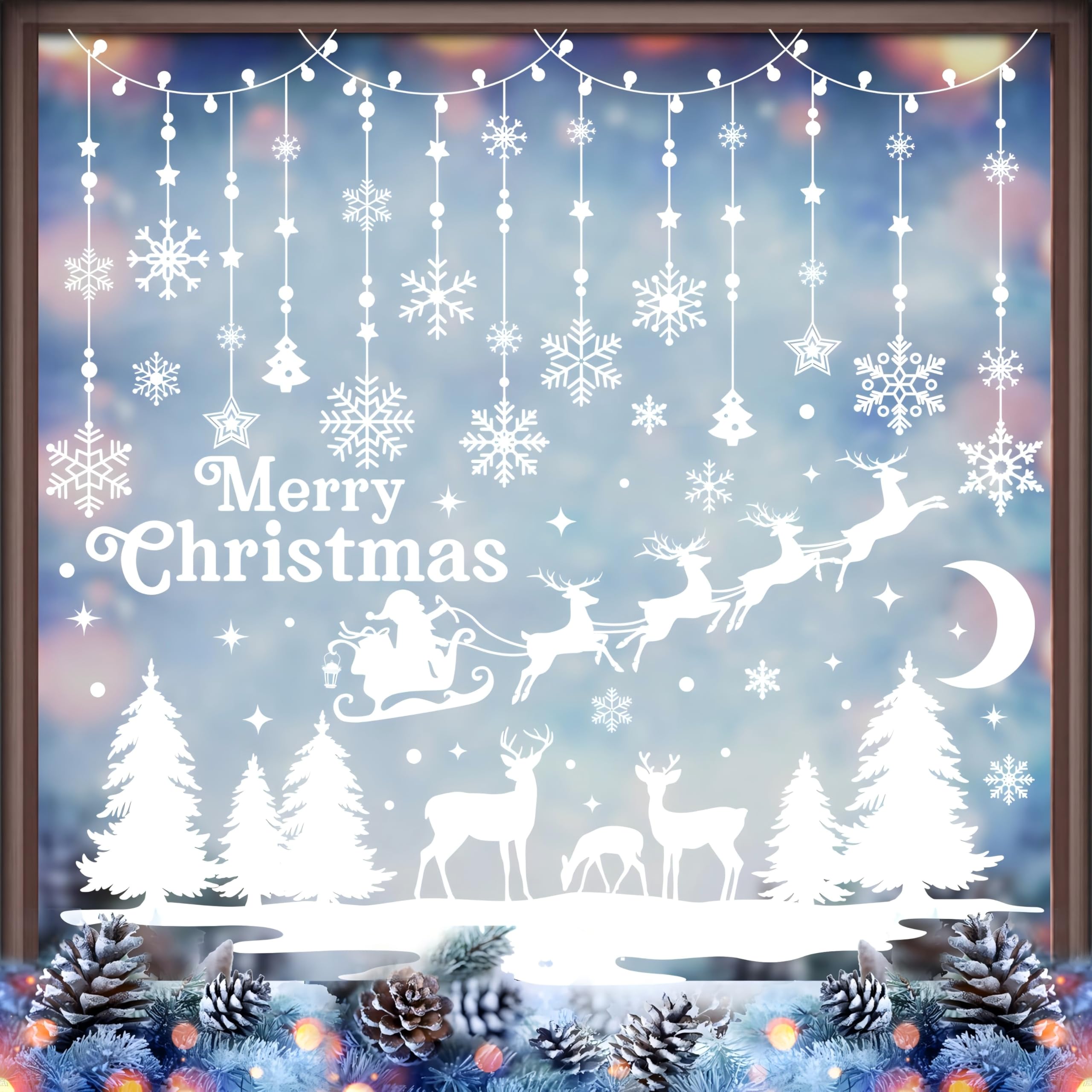 AhfuLife 9 Fogli Vetrofanie Natalizie per Finestre, 202 Pezzi Adesivi Natalizi per Finestre Riutilizzabili, Doppio Lato Stickers Vetri di Natale, Decorazioni Vetro Natale per Vetrine Negozio e Casa