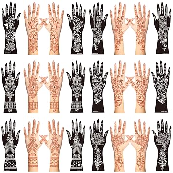 12 Sheets Henna Stencil Kit Arm Hand Henna Tattoo Template Temporary Indian Arabian Glitter Airbrush Tattoo Stickers