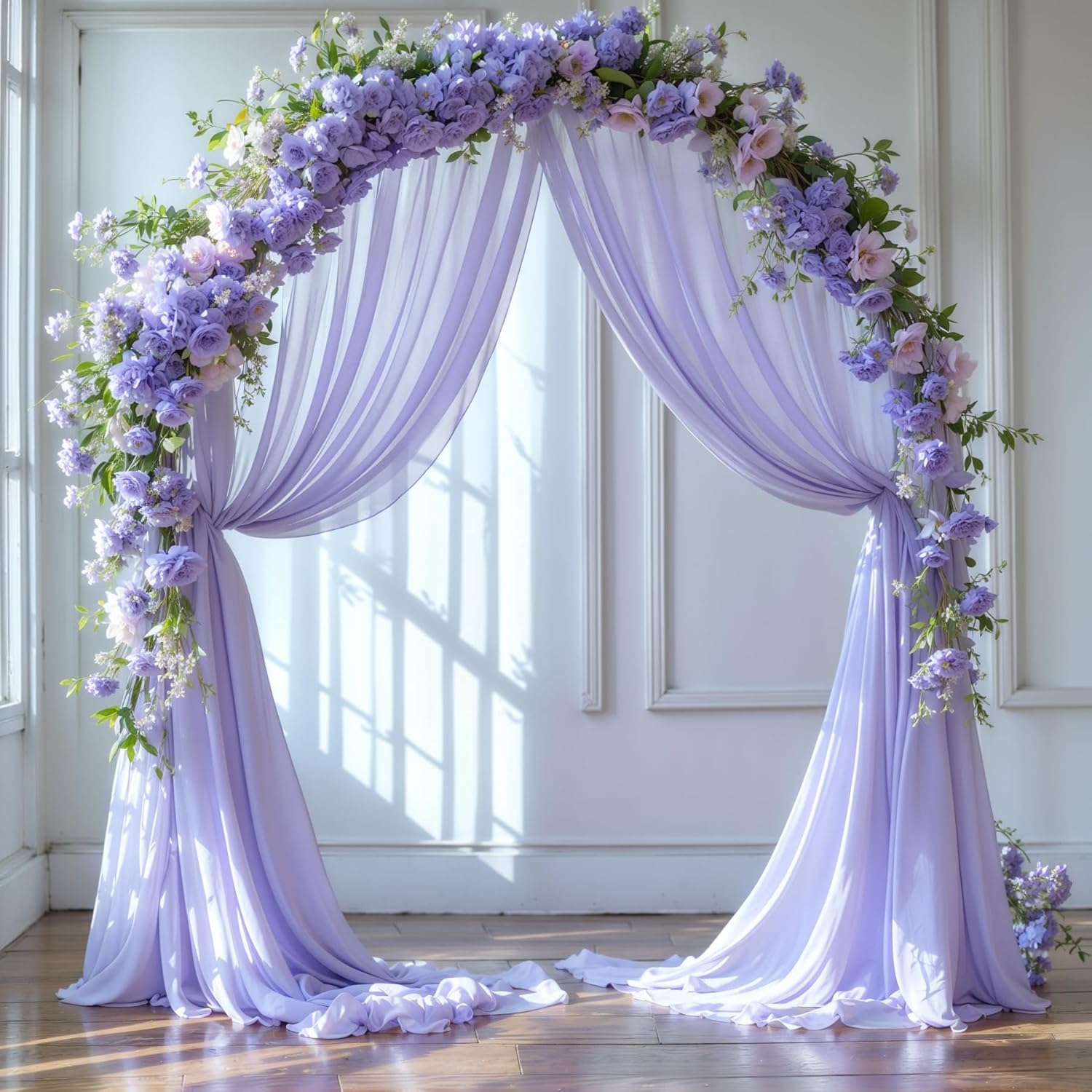 Wedding Arch Draping Fabric, 2 Panels 18FT Purple Sheer Backdrop Curtain Chiffon Fabric Drapery Voile Scarf Draping Panels for Wedding Archway Ceremony Curtain Valance Party Decoration