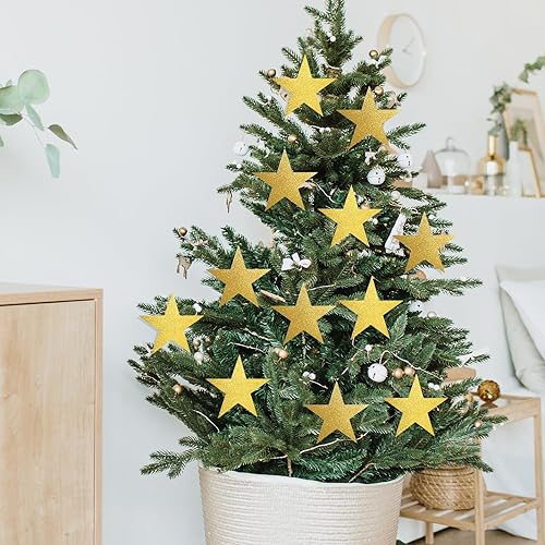 Miniatura 4 de 100 piezas de estrellas doradas con purpurina de 6 pulgadas con doble impresión de estrellas de papel con estrellas doradas, decoración de tablón de