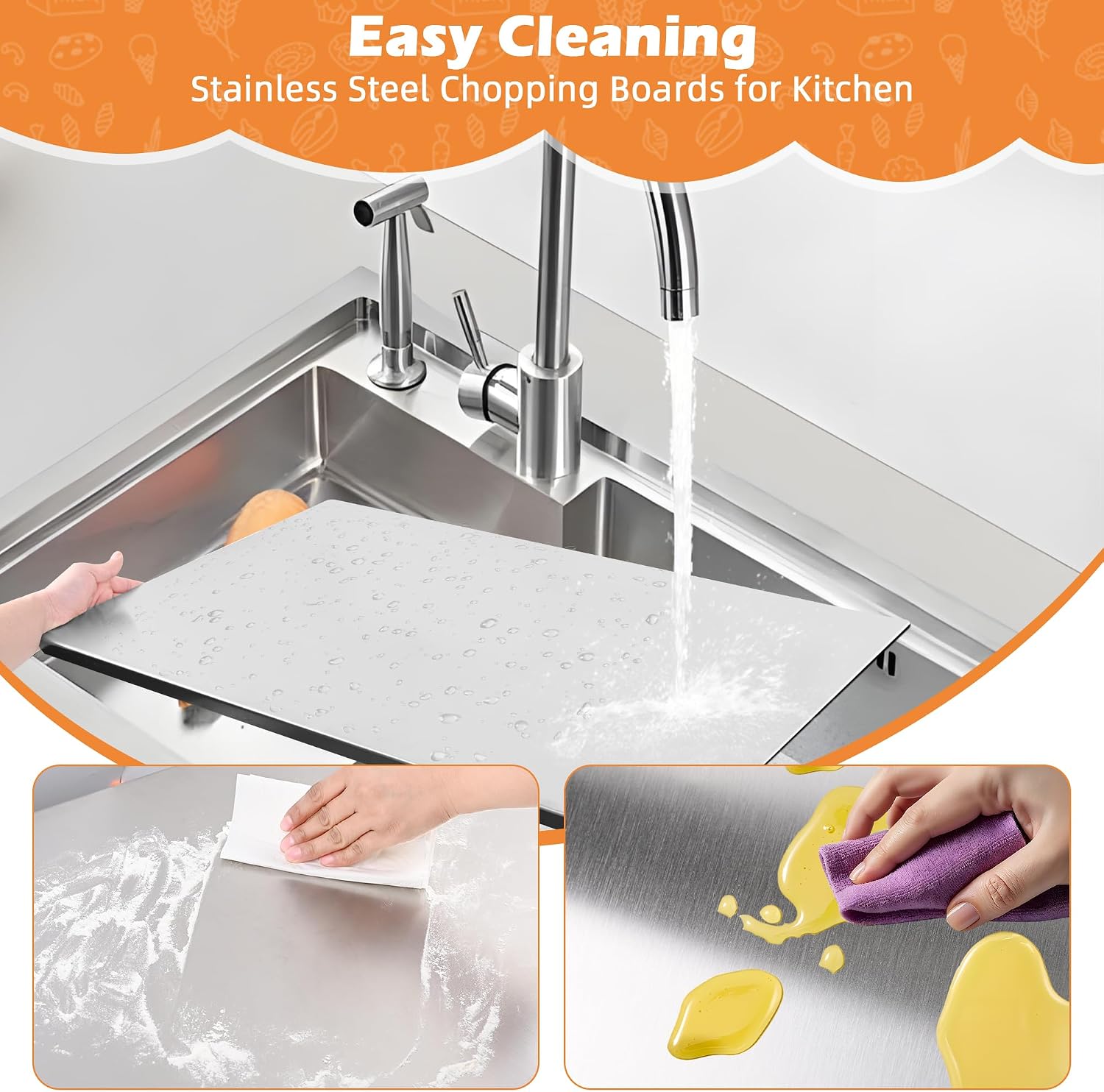 Stainless Steel Cutting Board with Lip 32 x 20 Inch Extra Large Stainless Steel Cutting Boards for Kitchen, Non-Slip Double-Sided Chopping Board for Meat, Vegetables, Fruits, Bread, Baking
