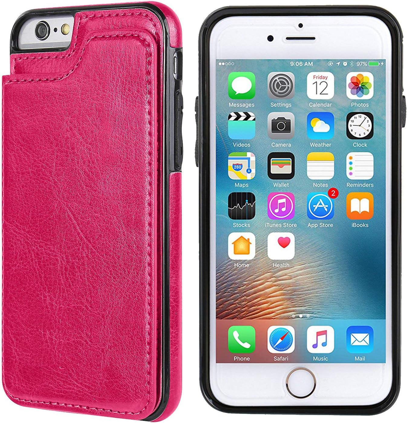 iPhone 6/6s Wallet Case-JOYAKI PU Leather Card Case -Slim fit Executive Wallet Card Case - Ultra Slim Protective Phone Case (Deeppink)